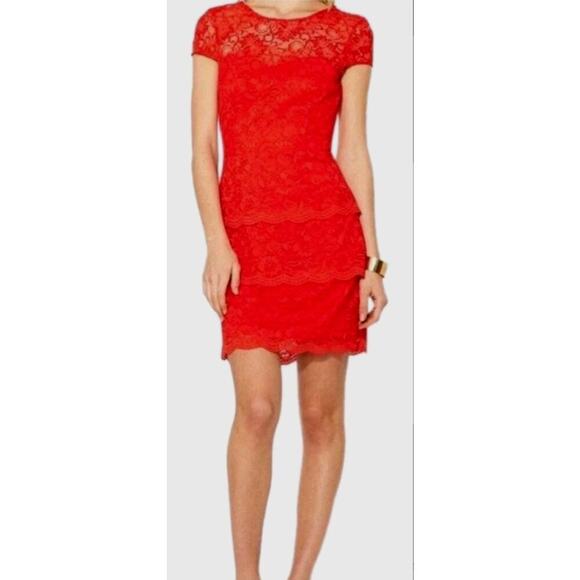 Cynthia Steffe ~Woman Size 6~ Red Fire Lace Short Sleeve Corset Dress. - Picture 1 of 16